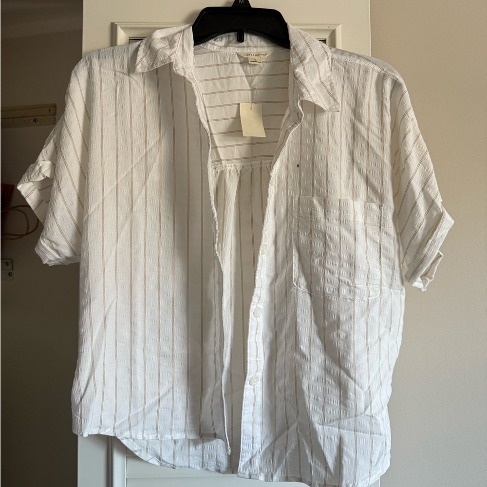 Aeropostale White Textured Casual Button Down Shirt